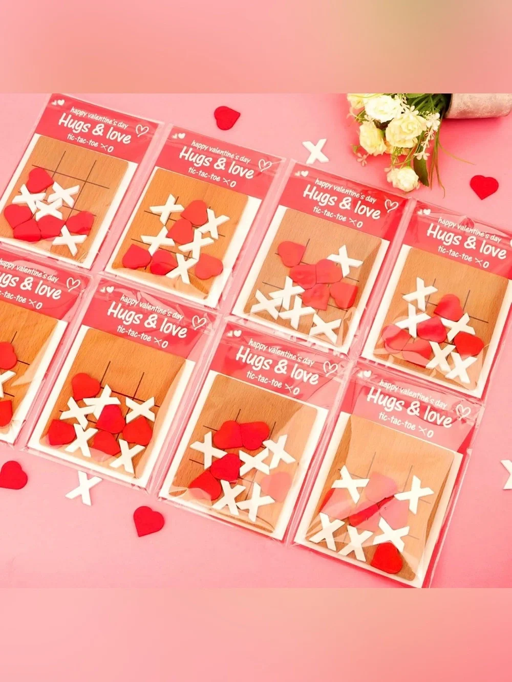Valentine’s Day Gifts Wooden Tic Tacos Toe Game Cards for Kids